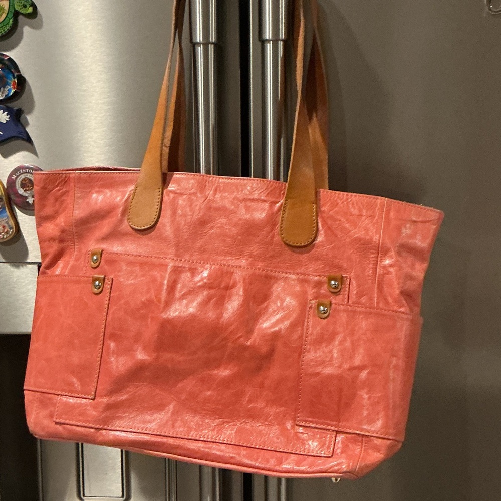 Maurizio Taiuti Pink Leather Tote with Brown Straps